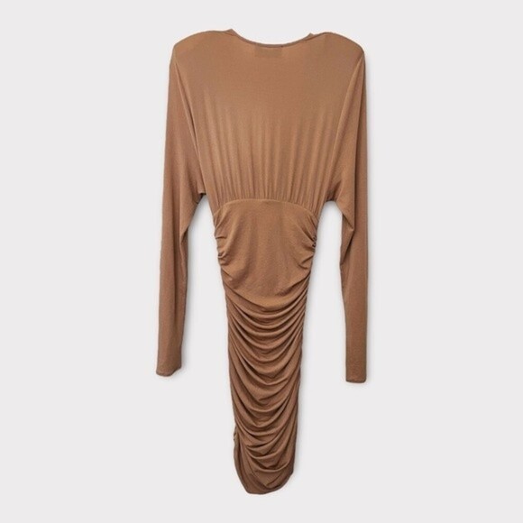 Alexandre Vauthier Draped Jersey Cowl Neck Mini Dress Tan NWT Womens Size 6 / 38 - Picture 6 of 13